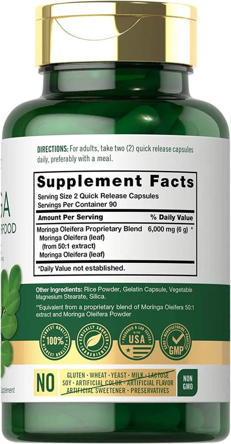 Moringa Oleifera | 6000 Mg | 180 Powder Capsules for Men and Women | by