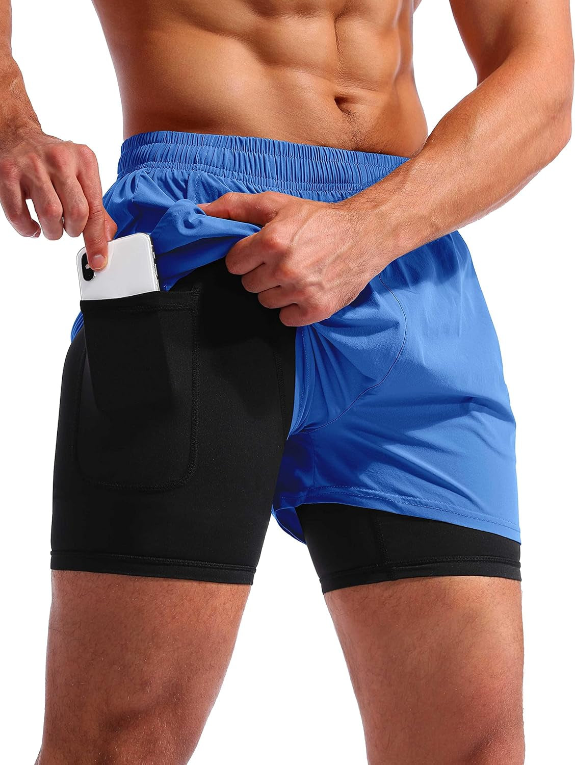 Men’S 2 in 1 Running Shorts 5" Quick Dry Gym Athletic Workout Shorts for Men with Phone Pockets