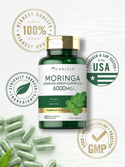 Moringa Oleifera | 6000 Mg | 180 Powder Capsules for Men and Women | by