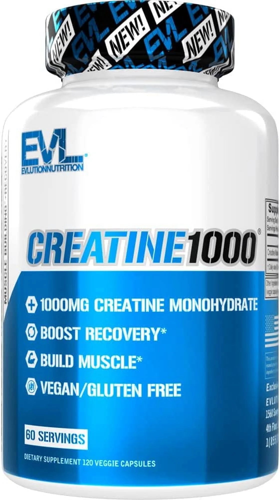 Creatine Monohydrate Pills 120Ct - EVL Nutrition Muscle Builder & Recovery Supplement - Creatine Capsules 1000Mg