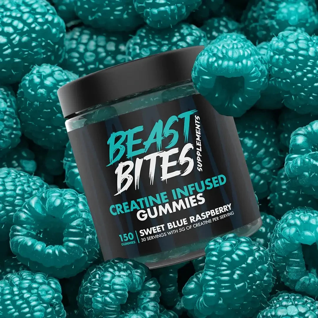 Beast Bites Creatine Monohydrate 5G Gummies, 30 Servings, Sweet Blue Raspberry, 150 Count