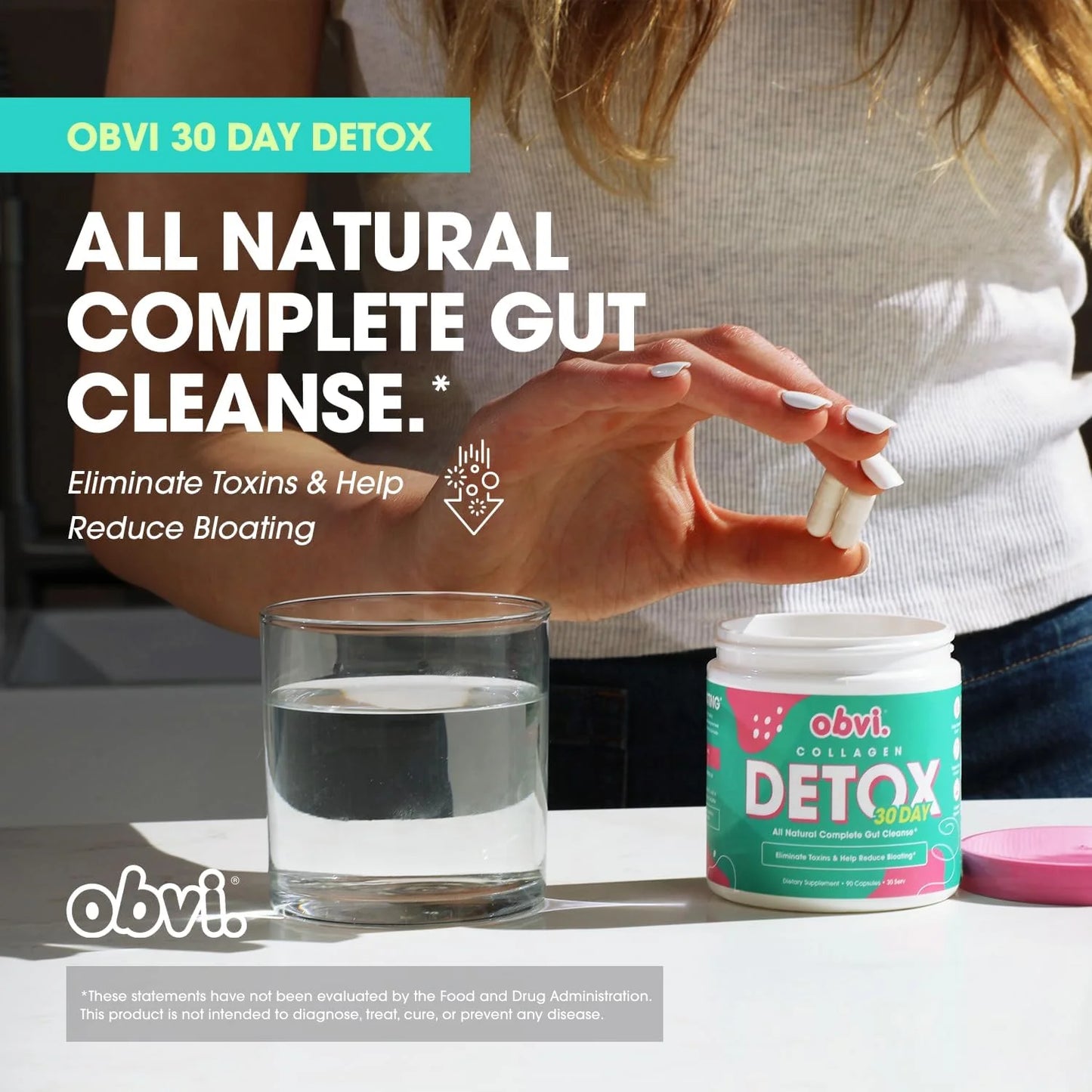 30 Day Collagen Detox, All Natural Complete Gut Cleanse, 90 Capsules (30 Servings)