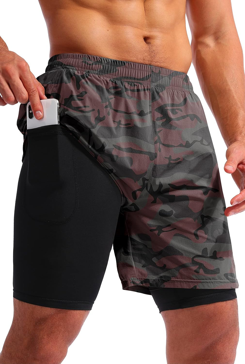 Men’S 2 in 1 Running Shorts 7" Quick Dry Gym Athletic Workout Shorts for Men with Phone Pockets