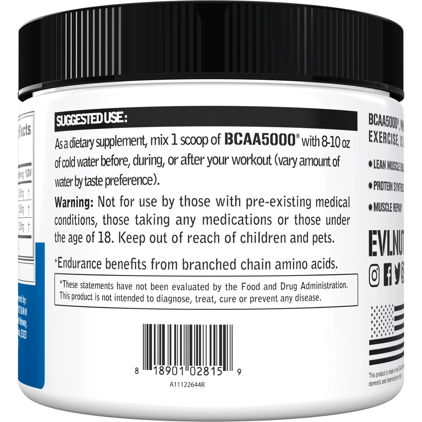 EVL Bcaas Amino Acids Powder - BCAA Powder Post Workout Recovery Drink and Stim Free Pre Workout Energy Drink Powder - 5G Branched Chain Amino Acids Supplement for Men - Unflavored Powder