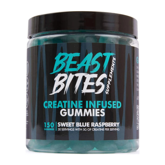 Beast Bites Creatine Monohydrate 5G Gummies, 30 Servings, Sweet Blue Raspberry, 150 Count