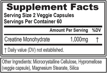 Creatine Monohydrate Pills 120Ct - EVL Nutrition Muscle Builder & Recovery Supplement - Creatine Capsules 1000Mg