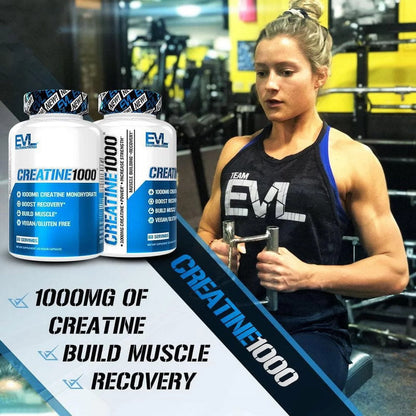 Creatine Monohydrate Pills 120Ct - EVL Nutrition Muscle Builder & Recovery Supplement - Creatine Capsules 1000Mg