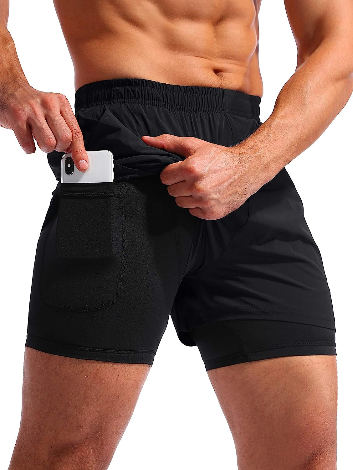 Men’S 2 in 1 Running Shorts 5" Quick Dry Gym Athletic Workout Shorts for Men with Phone Pockets