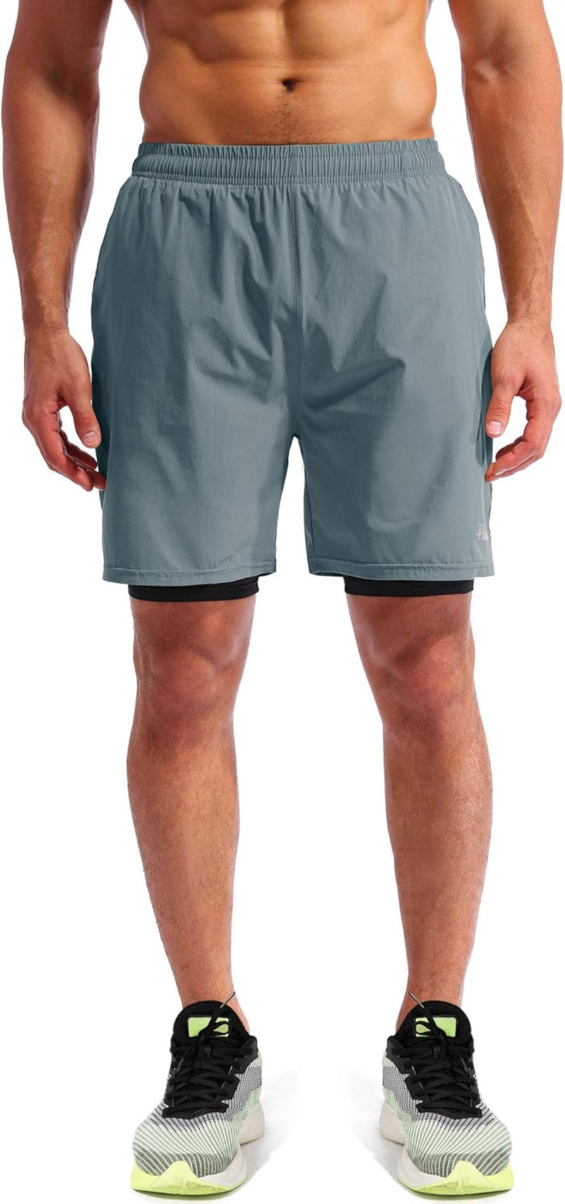 Men’S 2 in 1 Running Shorts 7" Quick Dry Gym Athletic Workout Shorts for Men with Phone Pockets