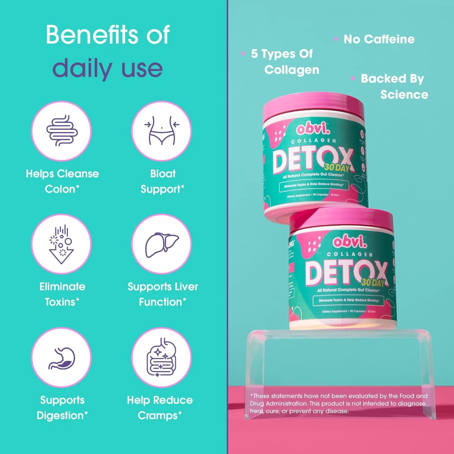 30 Day Collagen Detox, All Natural Complete Gut Cleanse, 90 Capsules (30 Servings)