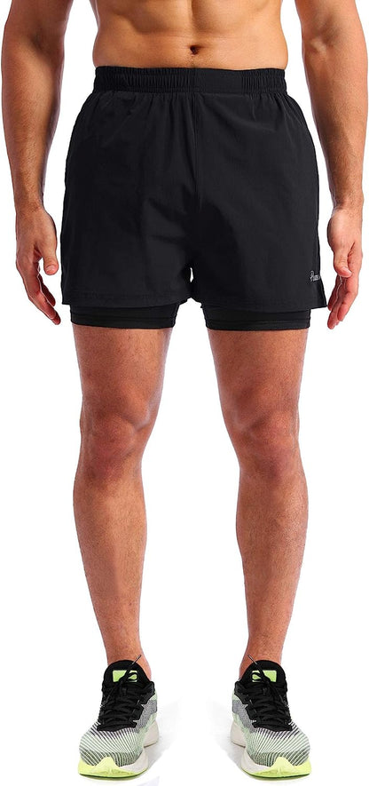 Men’S 2 in 1 Running Shorts 5" Quick Dry Gym Athletic Workout Shorts for Men with Phone Pockets