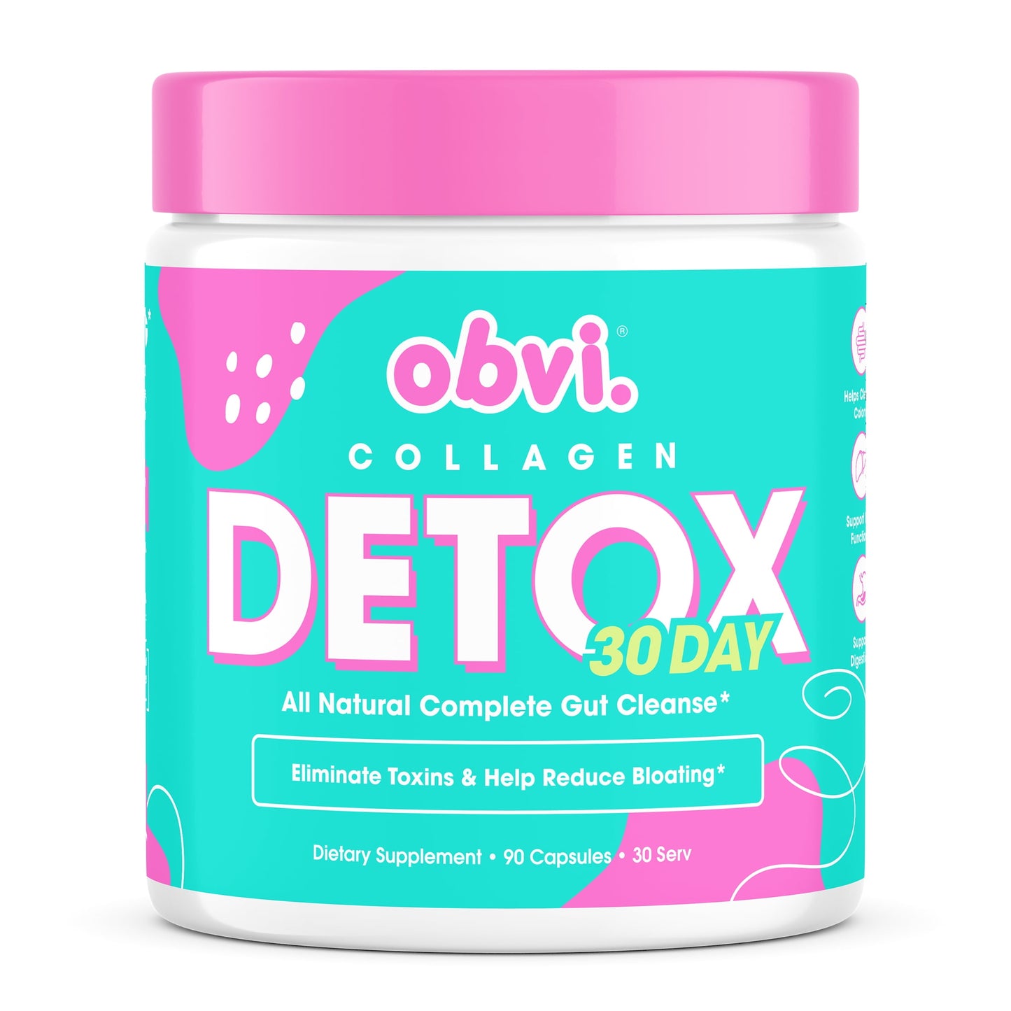 30 Day Collagen Detox, All Natural Complete Gut Cleanse, 90 Capsules (30 Servings)