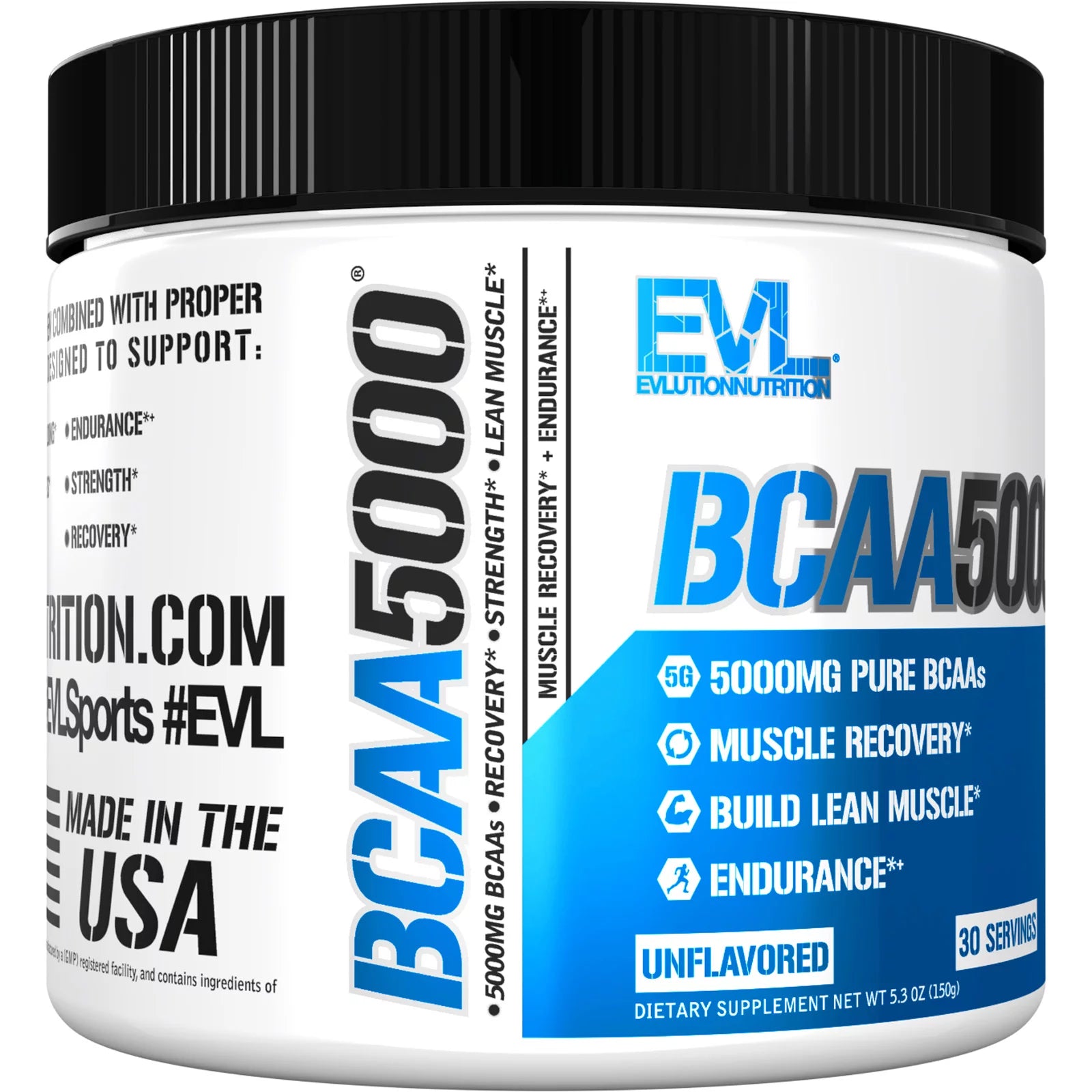 EVL Bcaas Amino Acids Powder - BCAA Powder Post Workout Recovery Drink and Stim Free Pre Workout Energy Drink Powder - 5G Branched Chain Amino Acids Supplement for Men - Unflavored Powder