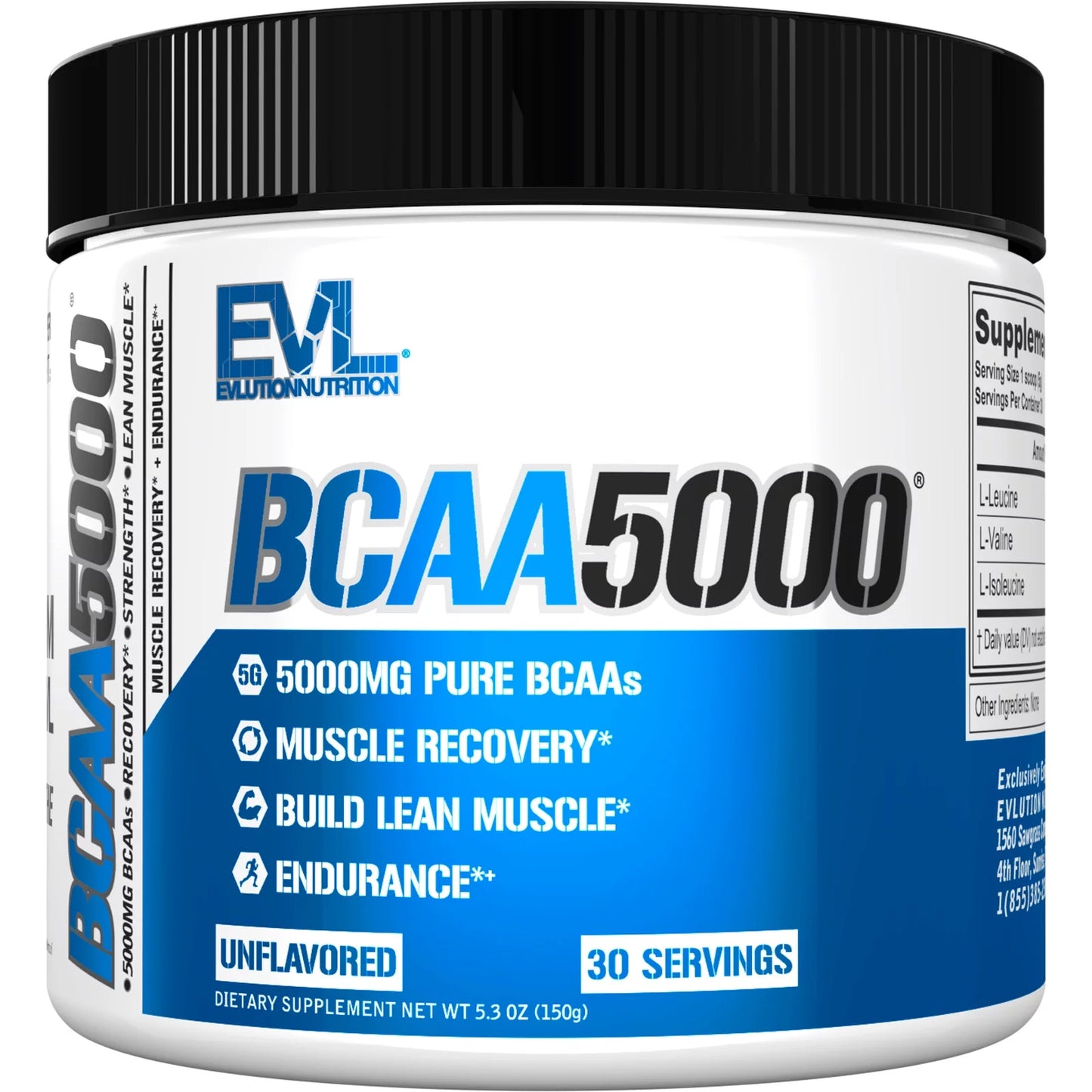 EVL Bcaas Amino Acids Powder - BCAA Powder Post Workout Recovery Drink and Stim Free Pre Workout Energy Drink Powder - 5G Branched Chain Amino Acids Supplement for Men - Unflavored Powder