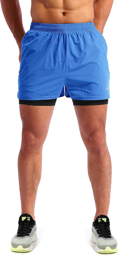 Men’S 2 in 1 Running Shorts 5" Quick Dry Gym Athletic Workout Shorts for Men with Phone Pockets