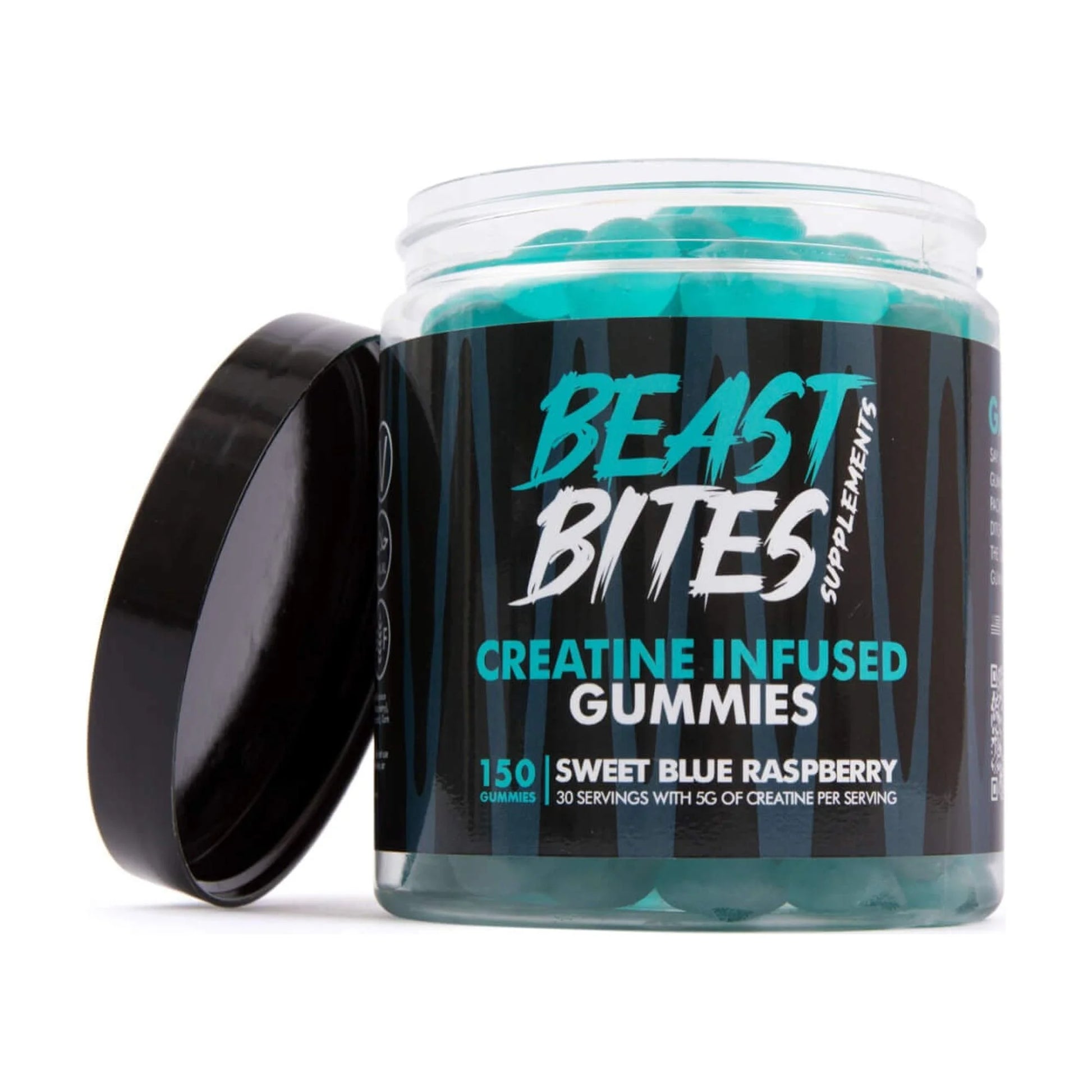 Beast Bites Creatine Monohydrate 5G Gummies, 30 Servings, Sweet Blue Raspberry, 150 Count