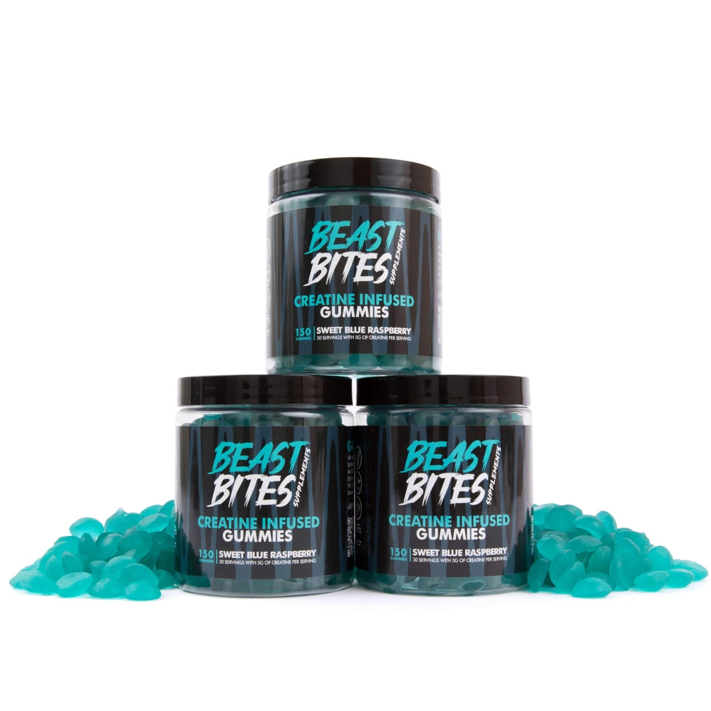 Beast Bites Creatine Monohydrate 5G Gummies, 30 Servings, Sweet Blue Raspberry, 150 Count