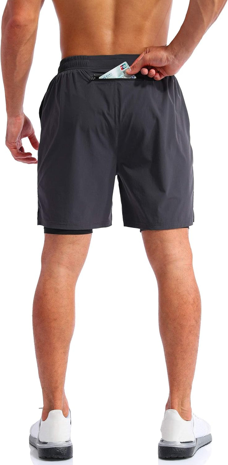 Men’S 2 in 1 Running Shorts 7" Quick Dry Gym Athletic Workout Shorts for Men with Phone Pockets