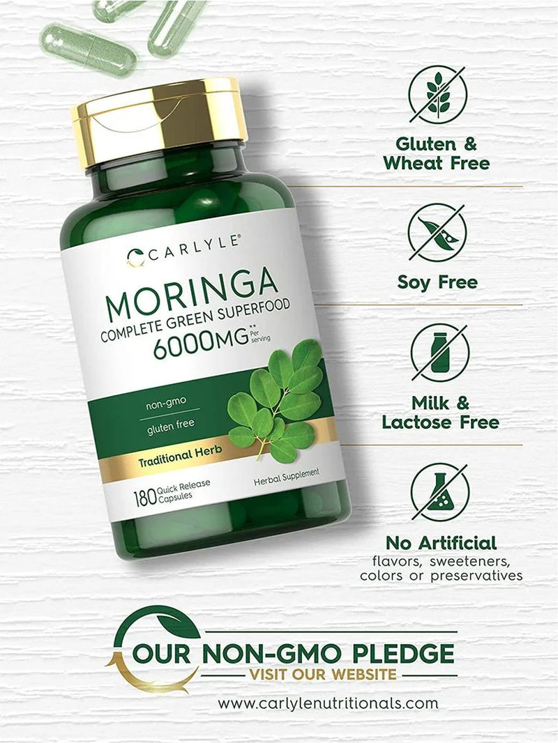 Moringa Oleifera | 6000 Mg | 180 Powder Capsules for Men and Women | by