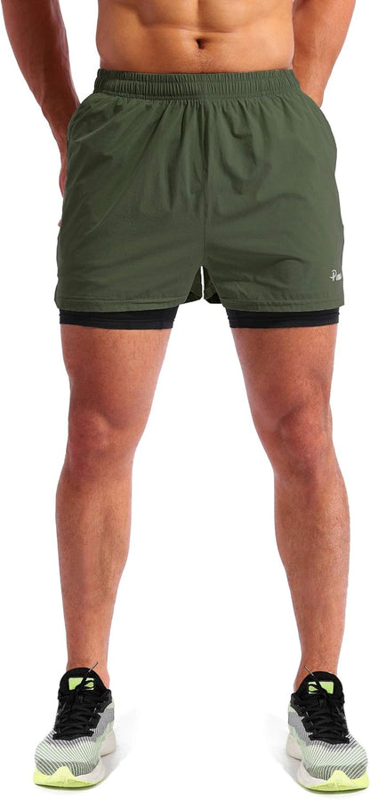 Men’S 2 in 1 Running Shorts 5" Quick Dry Gym Athletic Workout Shorts for Men with Phone Pockets